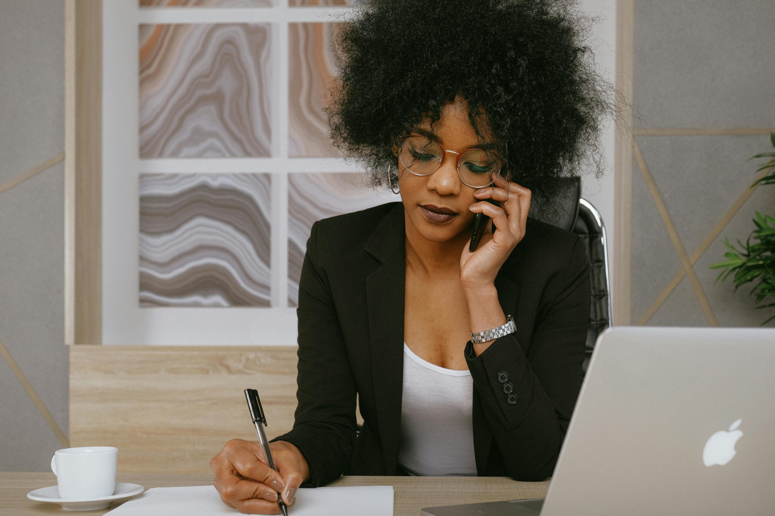 someone on the phone in an office
