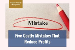 The word “Mistake” circled in red with a red pencil beside it, overlaid with the text Five Costly Mistakes That Reduce Profits.