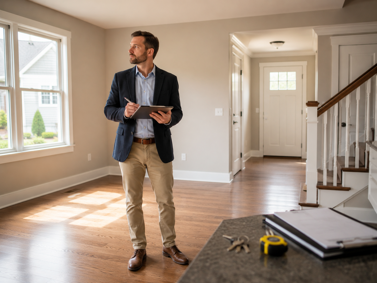 landlord inspecting empty single family rental home